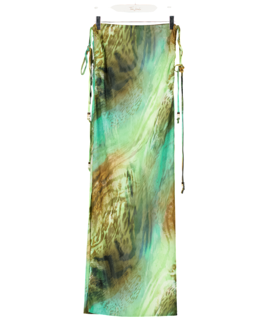 MARS THE LABEL Green Mesh Printed Maxi Skirt UK 8