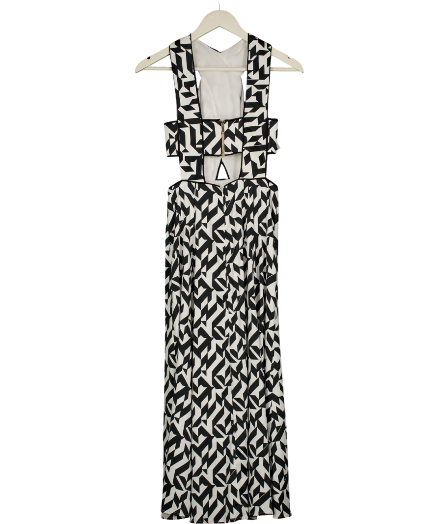 KAREN MILLEN Black & White Print Cut-out Maxi Dress UK 6
