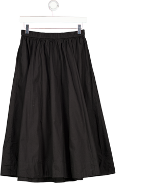 FREE PEOPLE Black Cotton Poplin Midi Skirt With Pockets UK XS