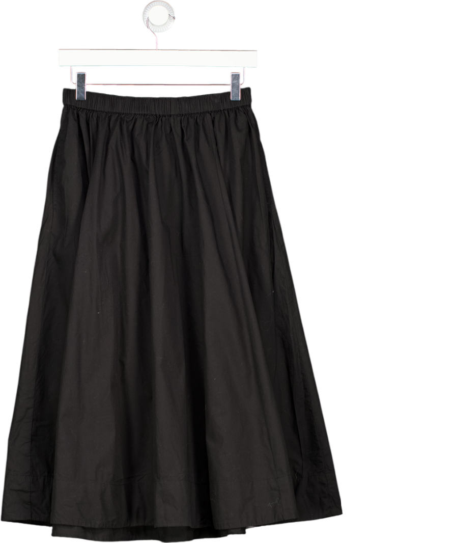 FREE PEOPLE Black Cotton Poplin Midi Skirt With Pockets UK XS