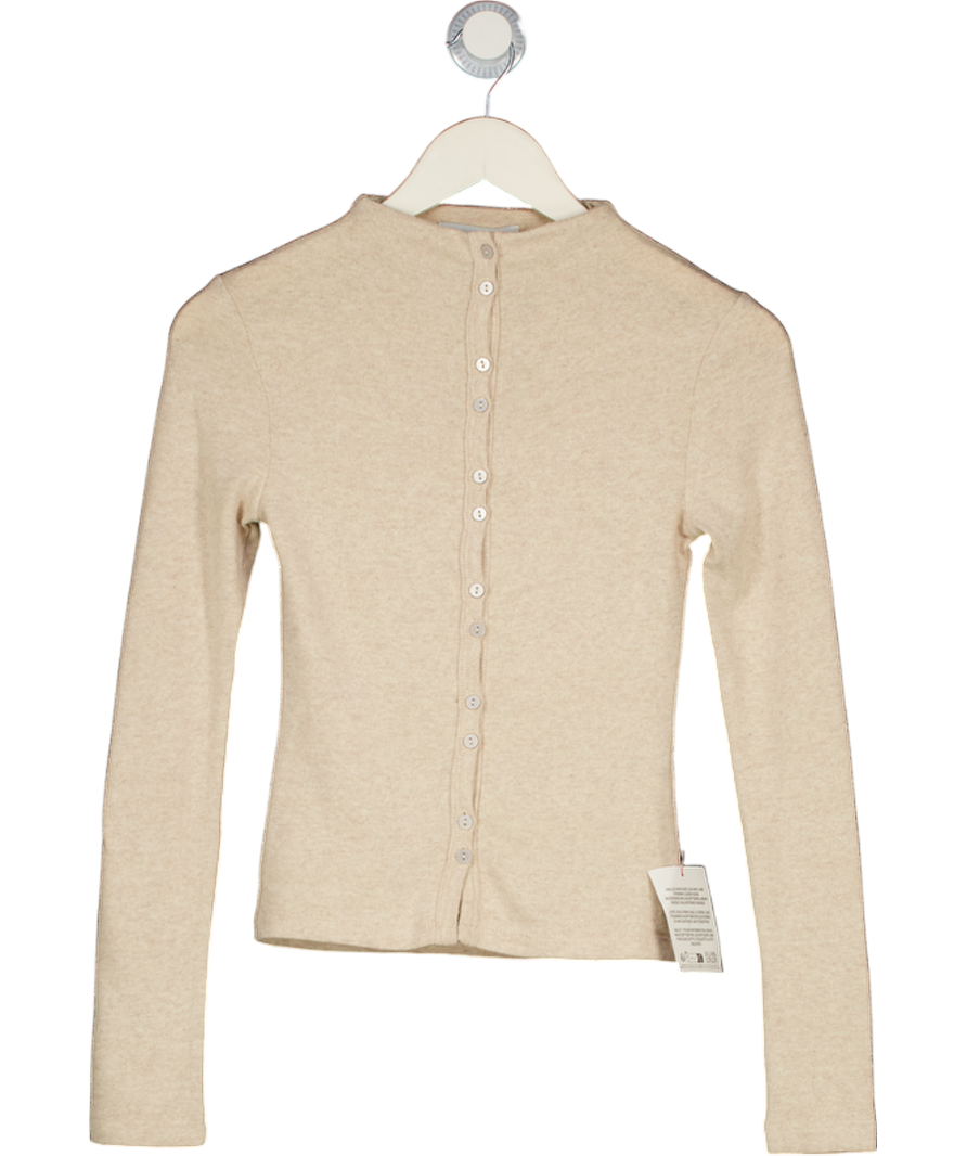 TOPSHOP Button Down Long Sleeve Cardigan Top In Beige UK XS