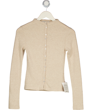 TOPSHOP Button Down Long Sleeve Cardigan Top In Beige UK XS