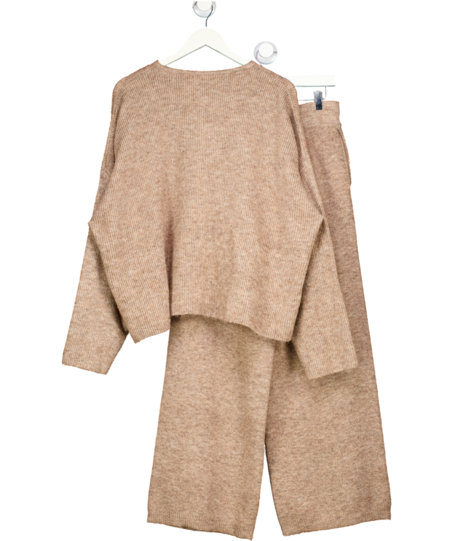 Bo + Tee 2-piece Logo Oversized Zip-up Cardigan & Wide Leg Joggers In Brown Marl UK S