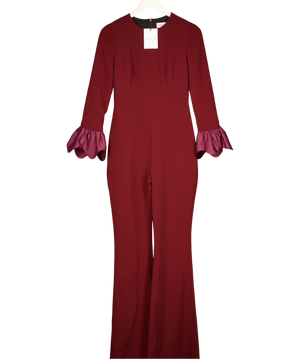 FILIARMI Red Burgundy Clara Jumpsuit Wilth Silk Frill Detail Cuff UK 8
