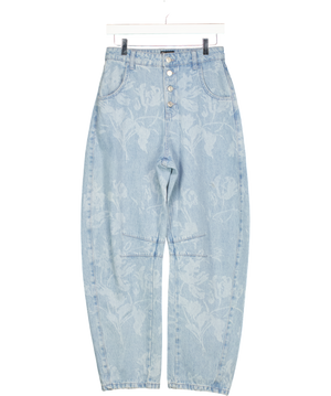 ASOS Design Barrel Leg Jean In Floral Mid Wash Blue UK 8