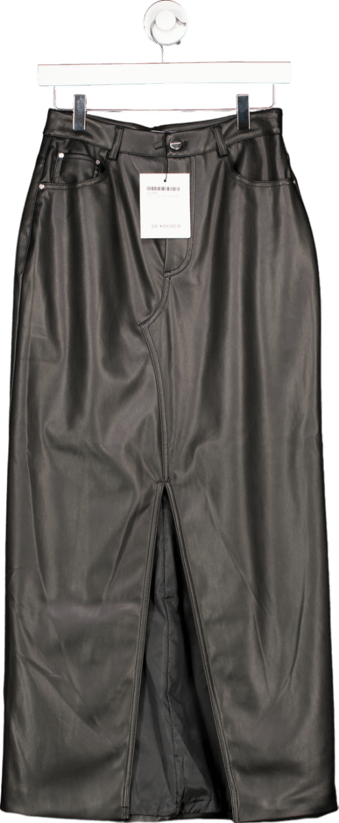 Dé Rococo Black Faux Leather Midi Skirt UK S - Reliked