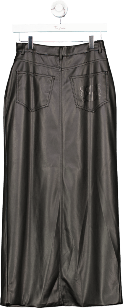 Dé Rococo Black Faux Leather Midi Skirt UK S - Reliked
