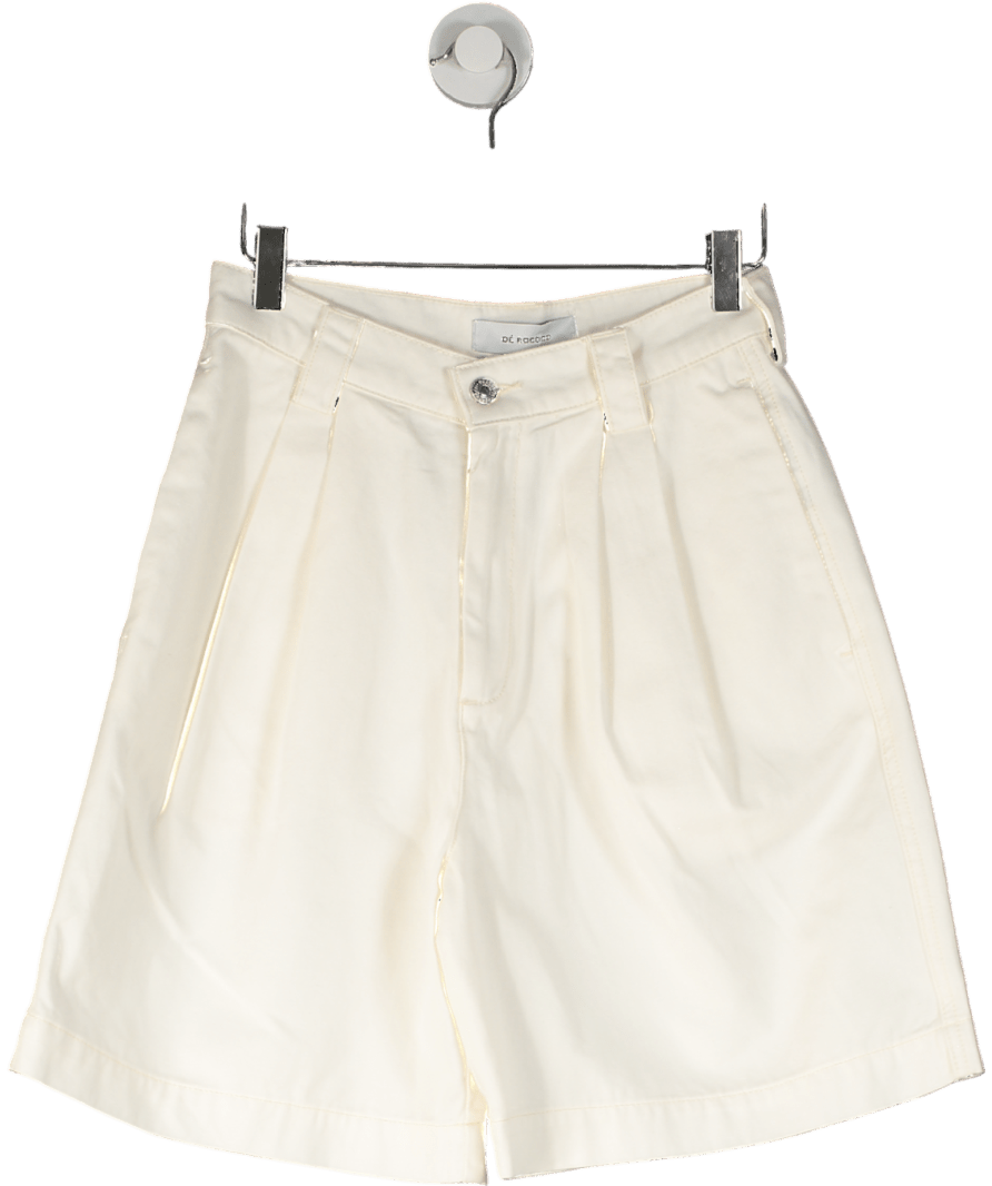 De Rococo Cream Ivory Denim Pleated Tailored Short UK S - Reliked