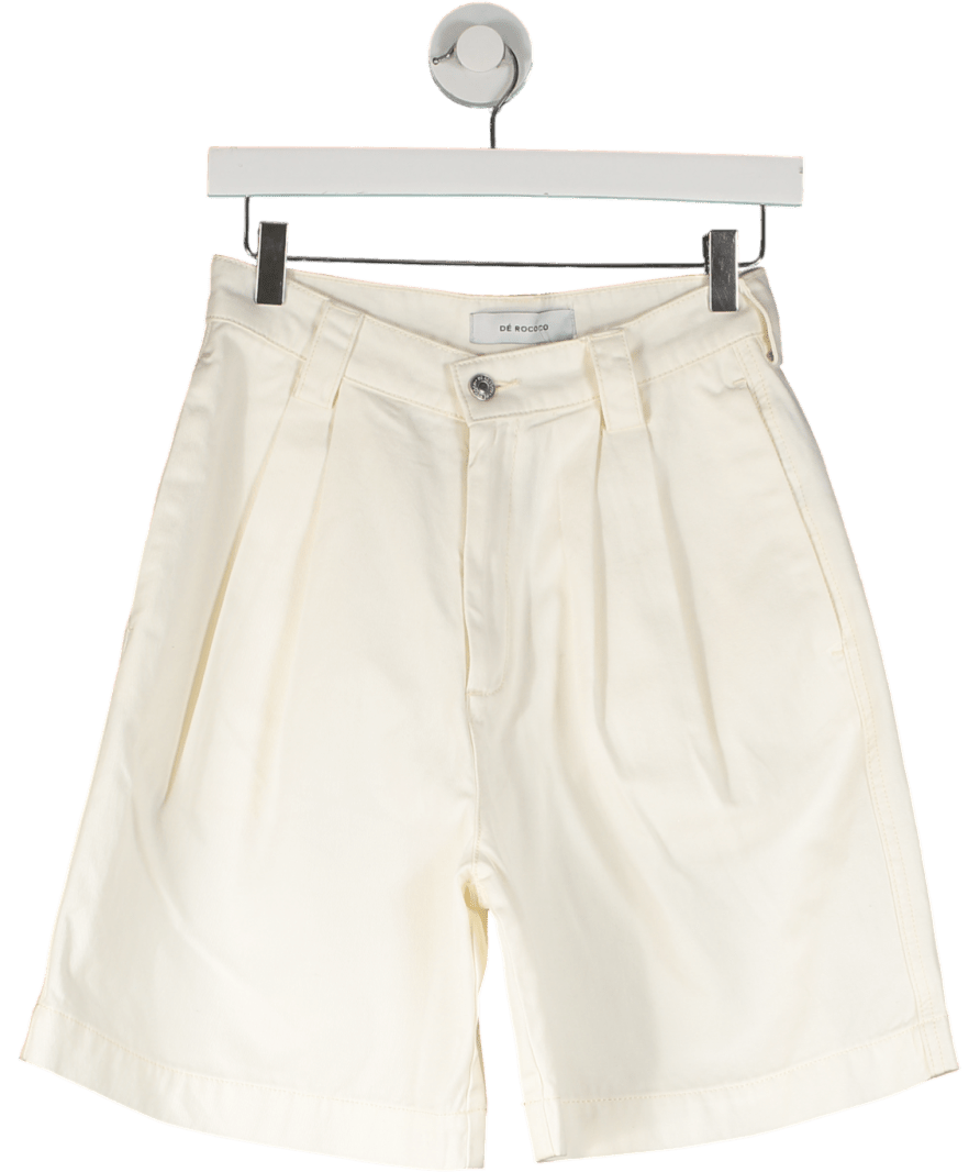 De Rococo Cream Ivory Denim Pleated Tailored Short UK S - Reliked