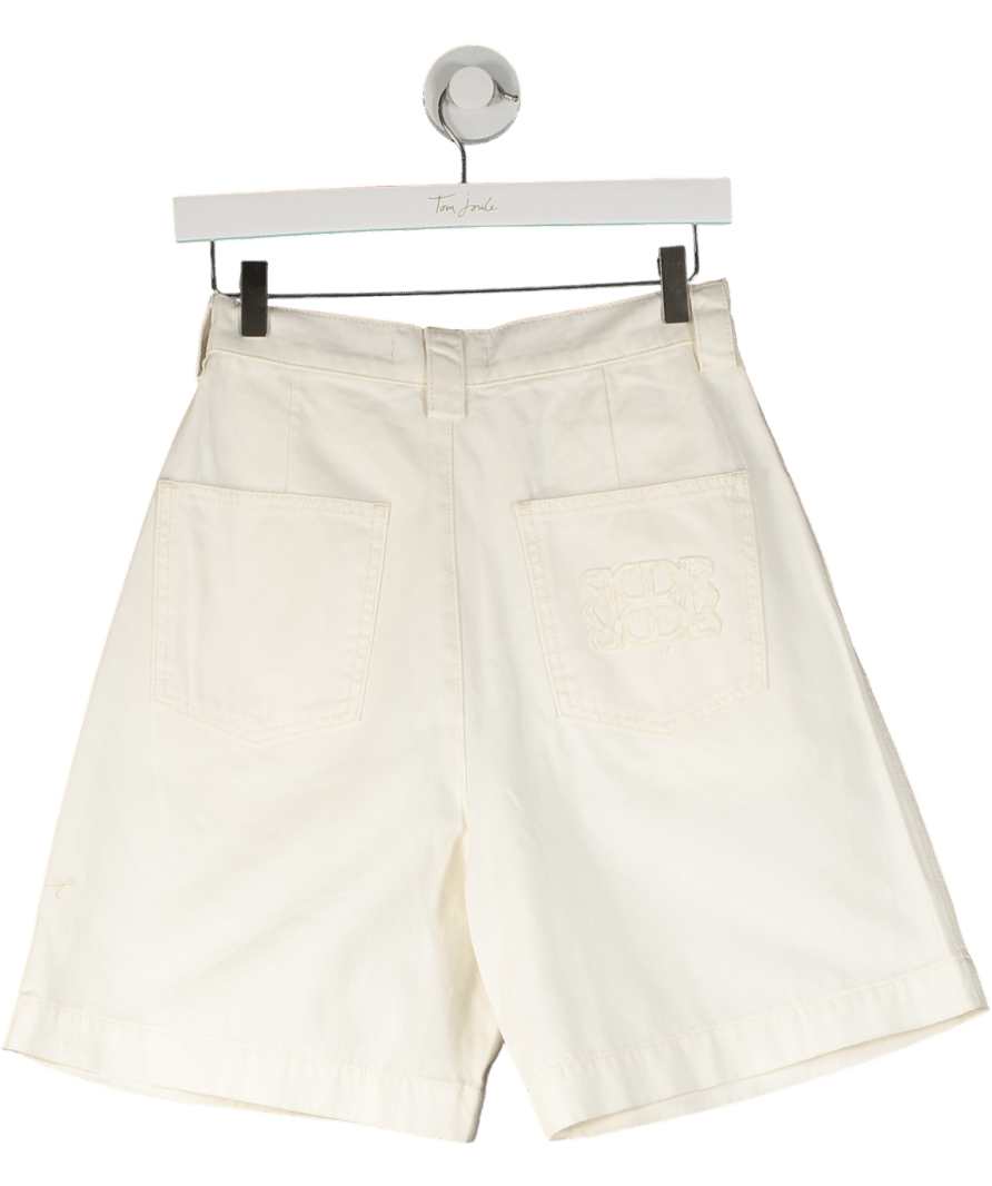 De Rococo Cream Ivory Denim Pleated Tailored Short UK S - Reliked