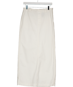 De Rococo Ecru Cream Denim Embroidered Logo Pocket Midi Skirt UK S