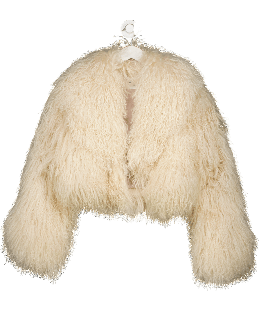 De Savary Cream Blonde 100% Mongolian Sheepskin Relaxed Fit Cropped Coat UK S - Reliked