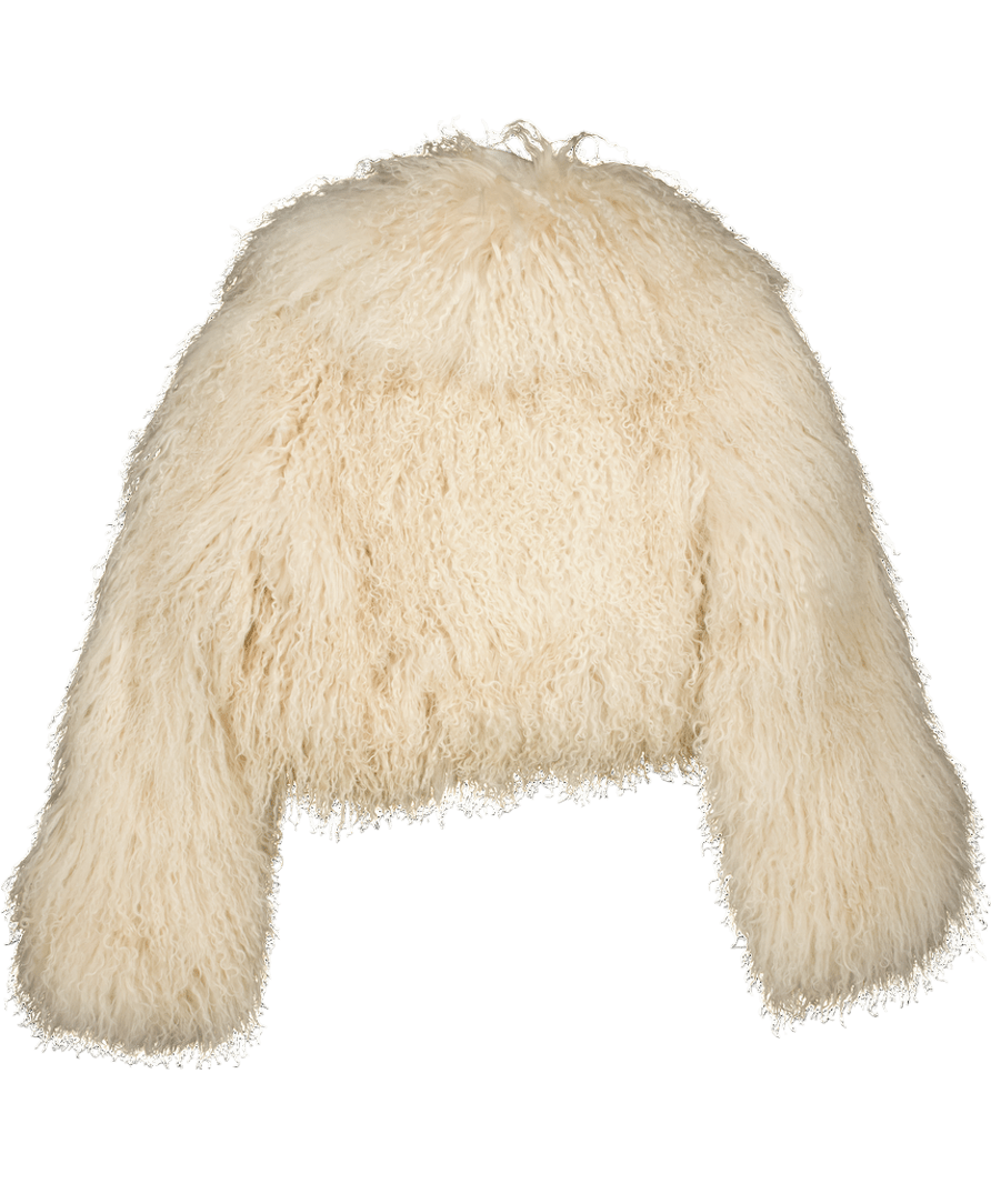 De Savary Cream Blonde 100% Mongolian Sheepskin Relaxed Fit Cropped Coat UK S - Reliked