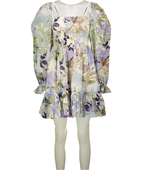 & OTHER STORIES Multicoloured Smocked Puff Sleeve  Square Neck Mini Dress UK 8