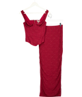 Mars the Label 2-piece Burgundy Red Embellished Lace Corset Top And Maxi Skirt Set UK 10
