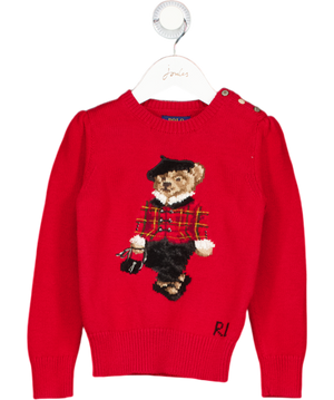 POLO RALPH LAUREN Red Kids Tartan Polo Bear Cotton Jumper 6 Years
