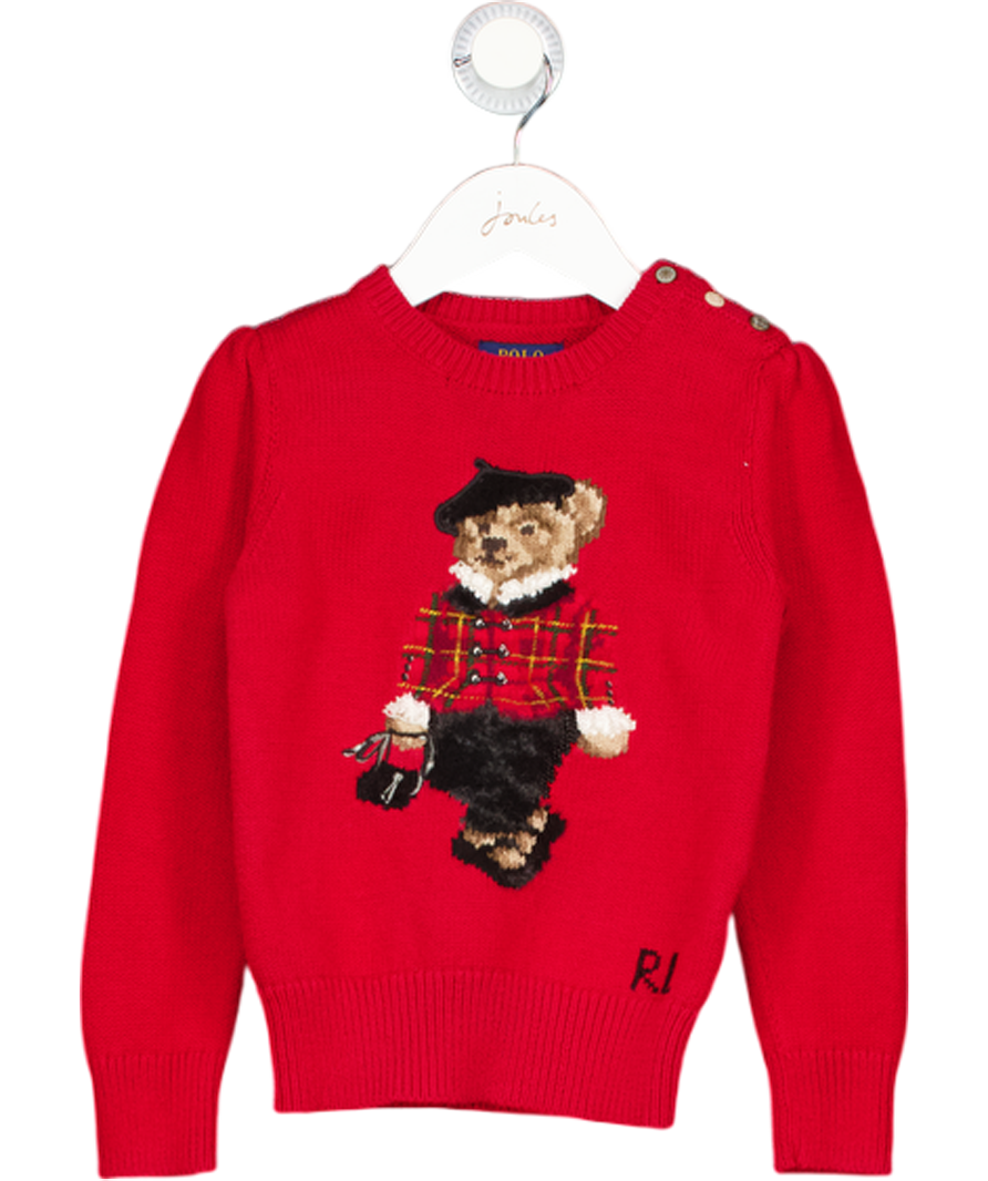 POLO RALPH LAUREN Red Kids Tartan Polo Bear Cotton Jumper 6 Years