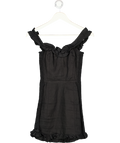 REFORMATION Black 100% Linen Shirred Frill Detail Mini Dress UK 4