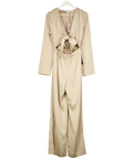 NA-KD Beige X Margaux Dietz Champagne Tie Front Satin Jumpsuit UK 8
