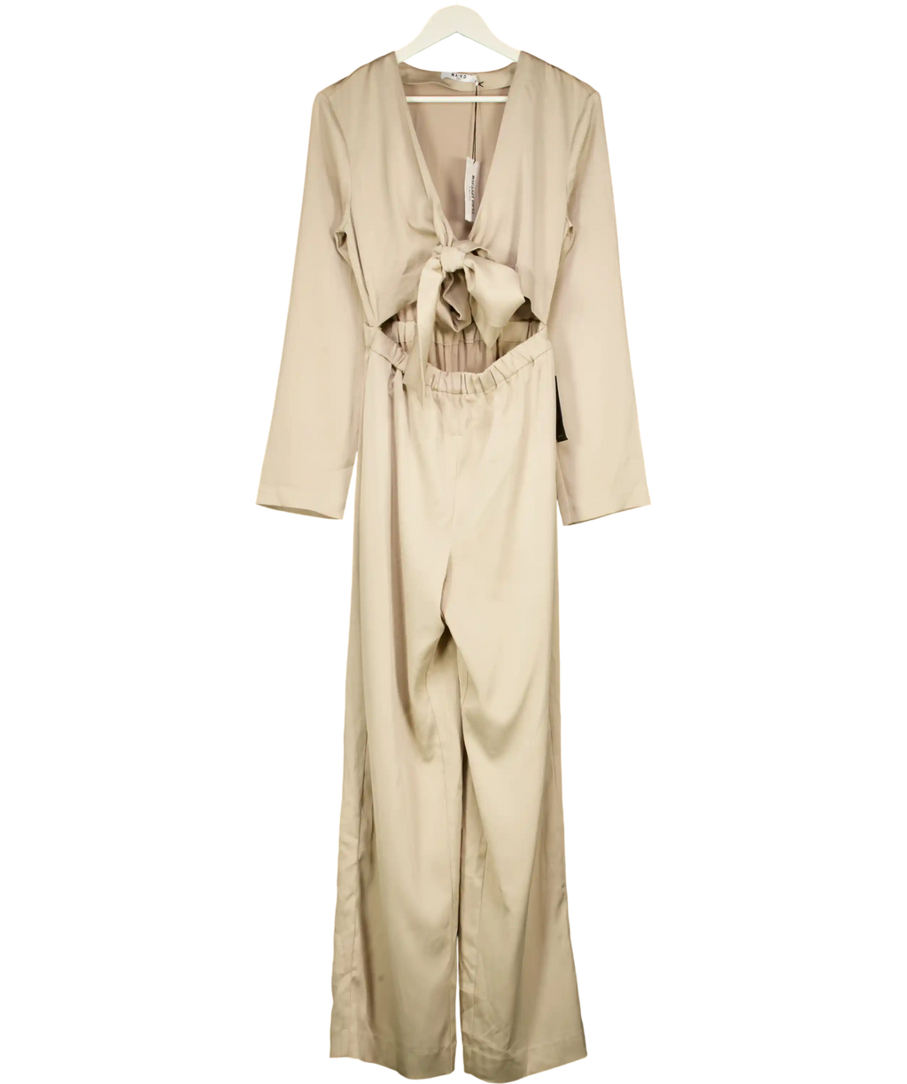 NA-KD Beige X Margaux Dietz Champagne Tie Front Satin Jumpsuit UK 8