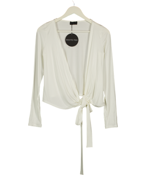 White Fox White Staying Cute Long Sleeve Wrap Top Cream UK M/L