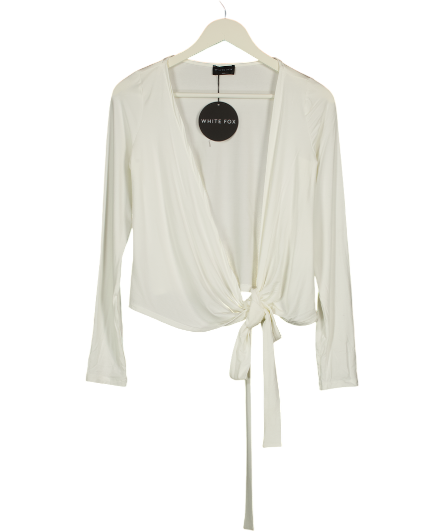 White Fox White Staying Cute Long Sleeve Wrap Top Cream UK M/L