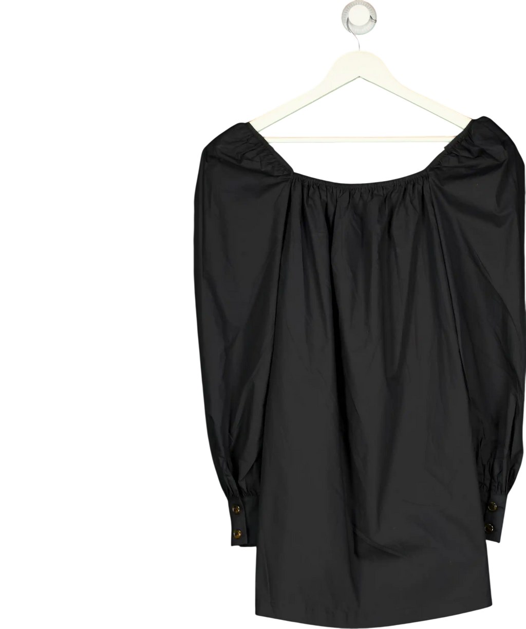 SONG OF STYLE Black Poplin Puff Sleeve Mini Dress UK XS