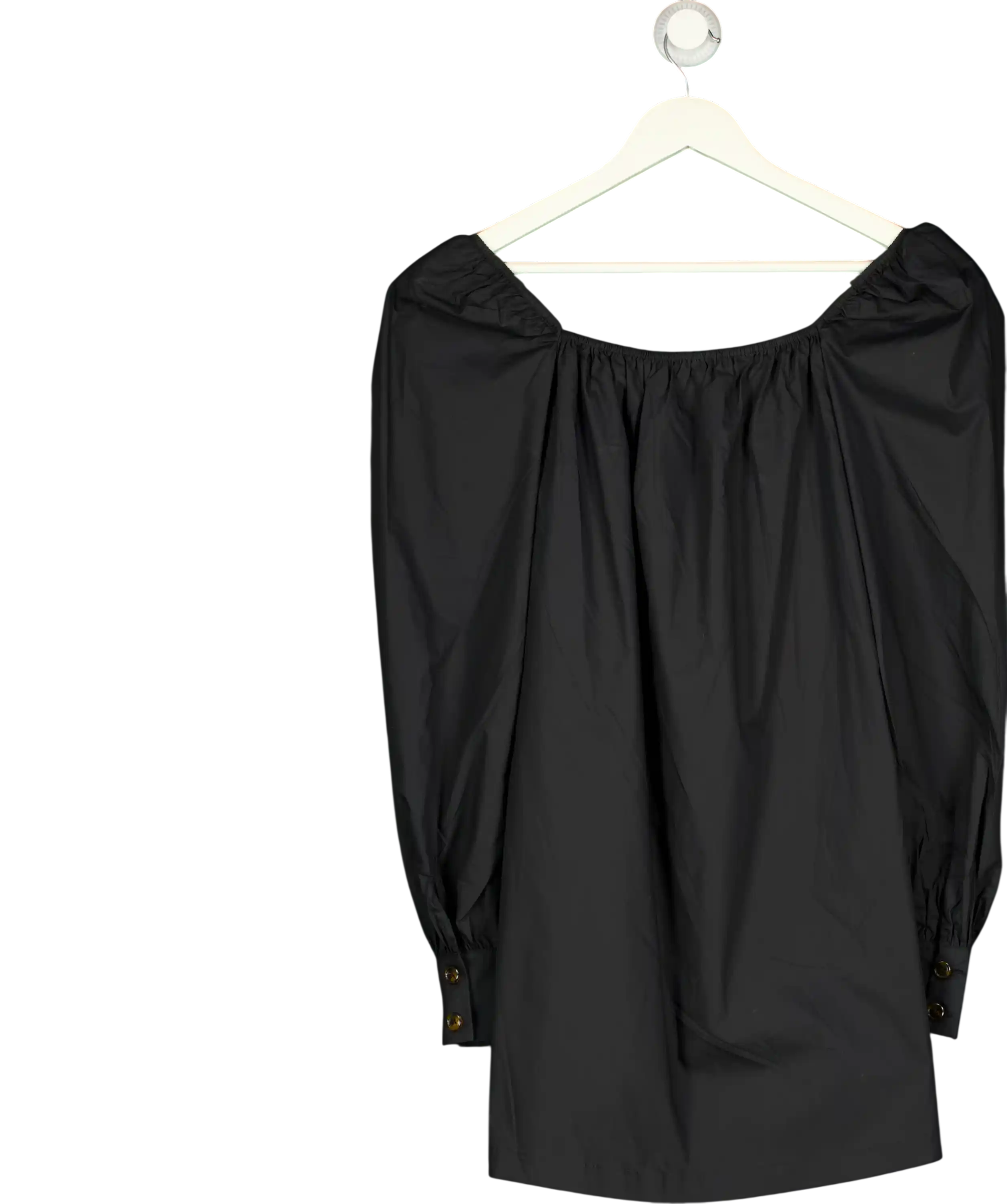 SONG OF STYLE Black Poplin Puff Sleeve Mini Dress UK XS