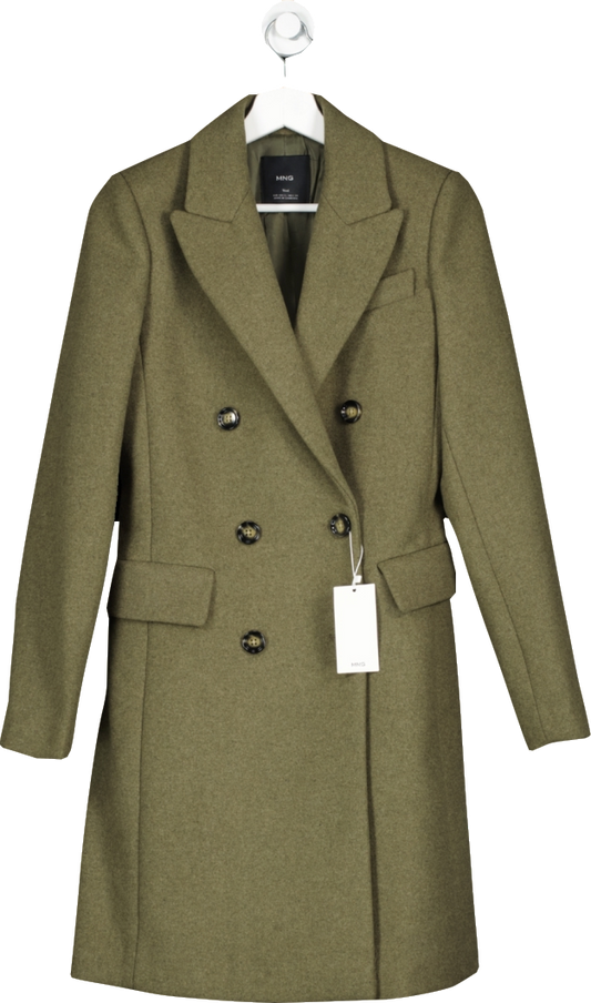 MANGO Olive Green Double-breasted Wool Coat BNWT  UK S