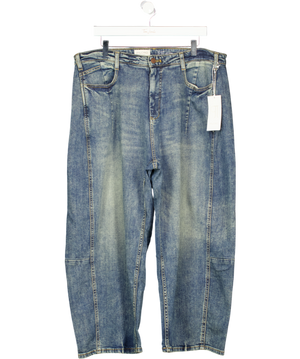 ANTHROPOLOGIE Blue Vintage Wash Cropped High-rise Barrel Jeans By Pilcro UK 20