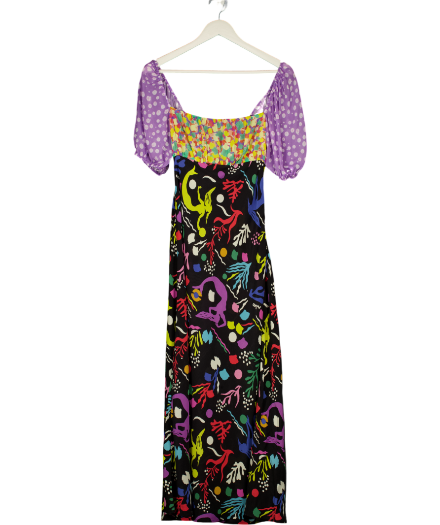 RIXO Multicoloured 100% Silk Bow Back Silk Anastasia Dress UK S