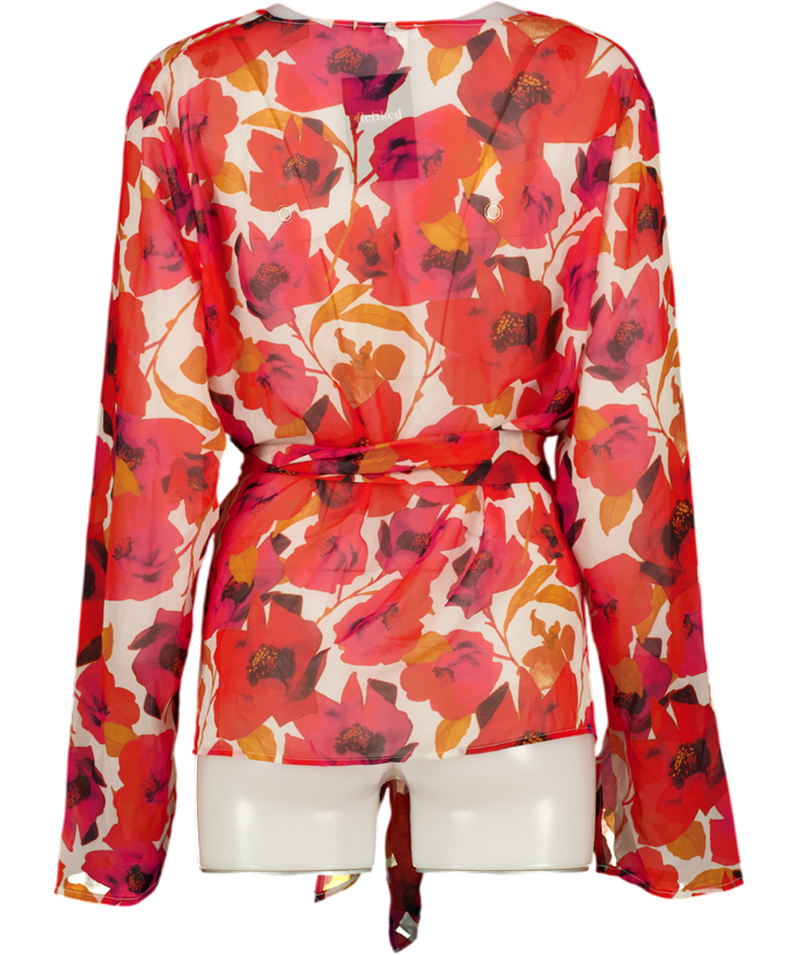SLA THE LABEL Multicoloured Floral Chiffon Wrap Blouse UK L/XL
