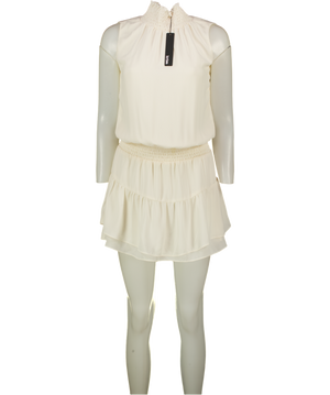KRISA Cream Shirred Turtleneck Mini Dress UK XS
