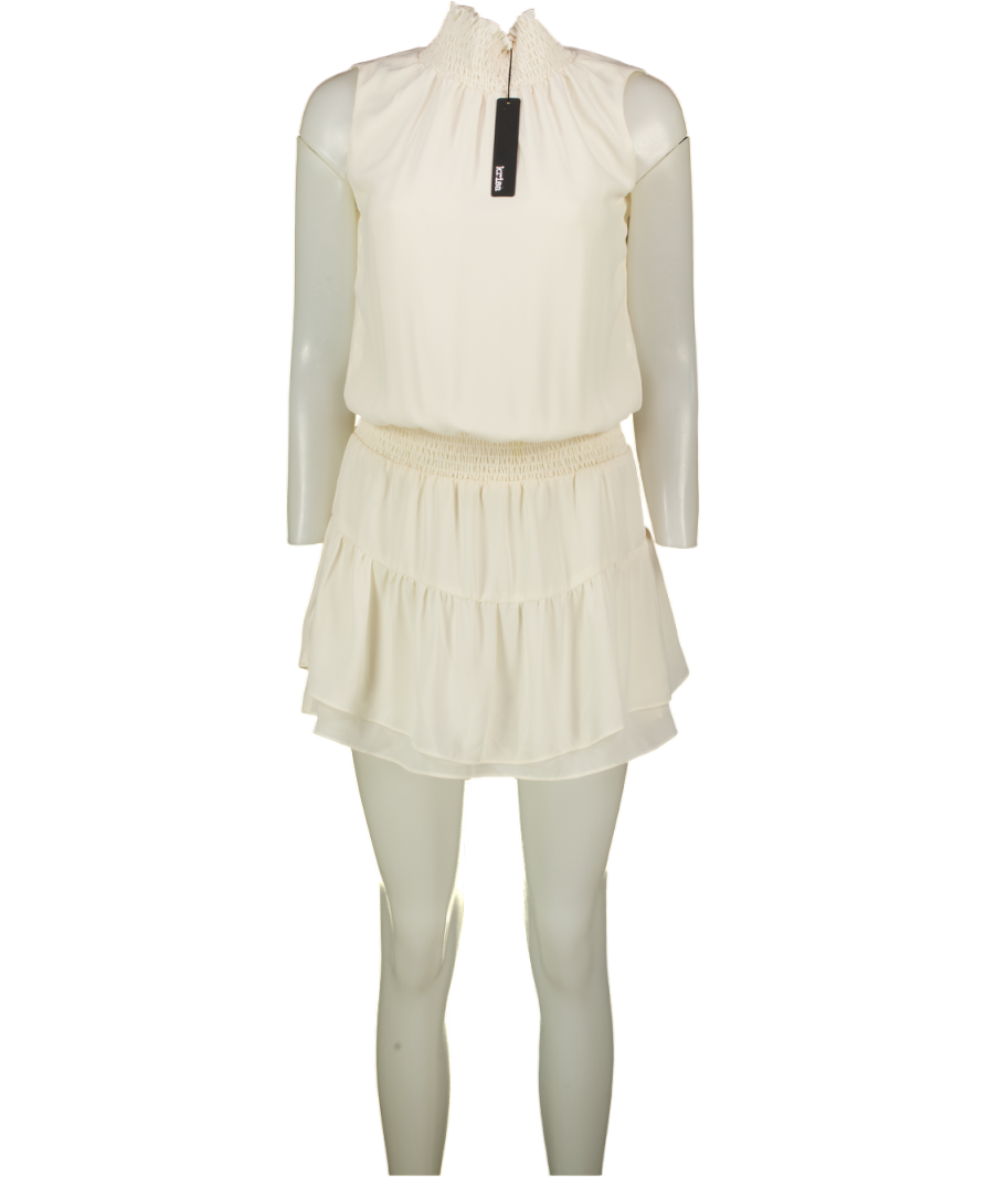 KRISA Cream Shirred Turtleneck Mini Dress UK XS