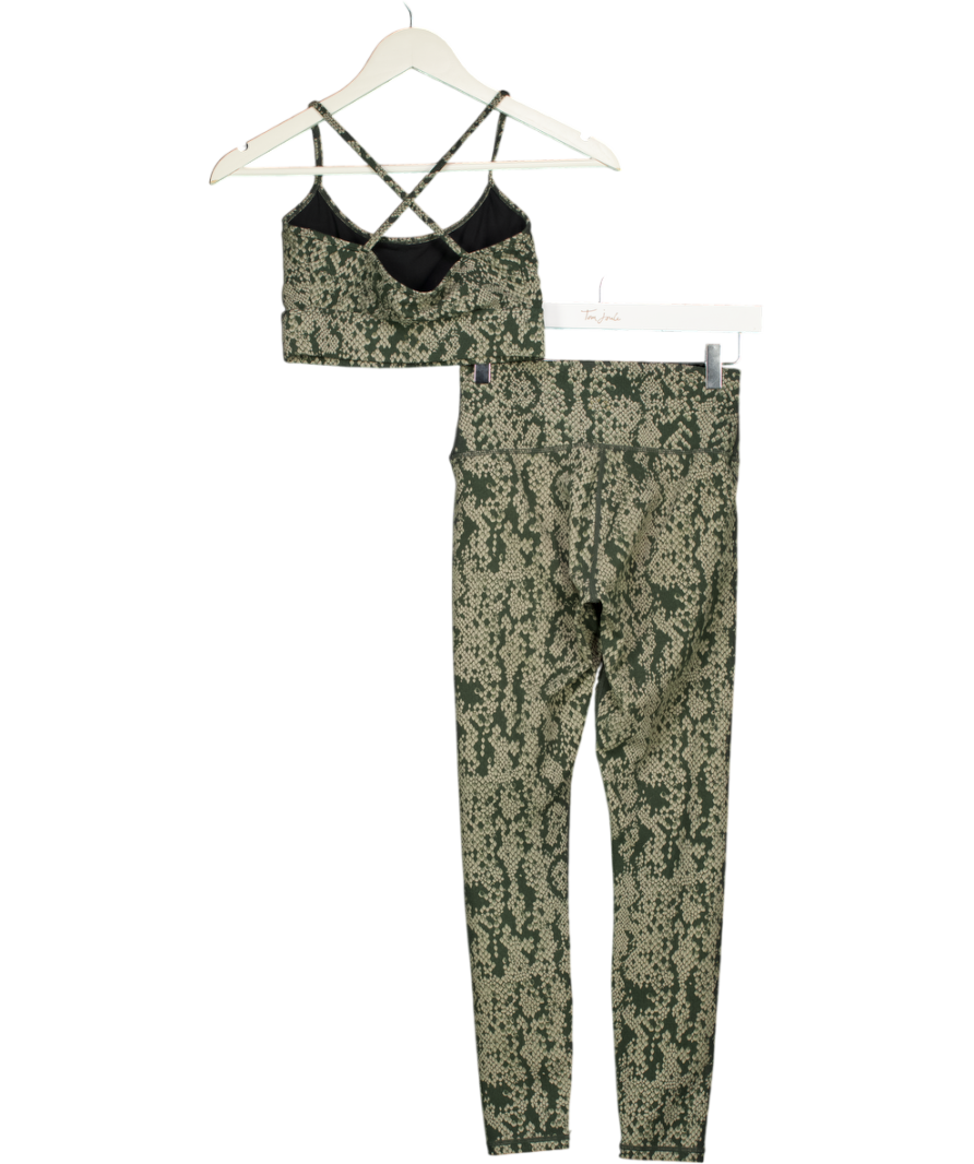 VARLEY Green 2-piece Brown Snake Print Sports Top & Leggings Set UK XS