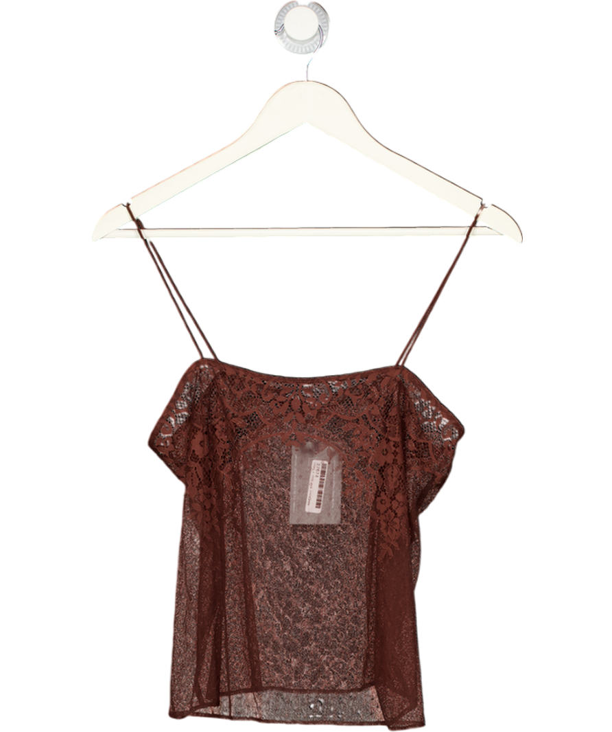 ZARA Brown Sheer Lace Cami Top UK S