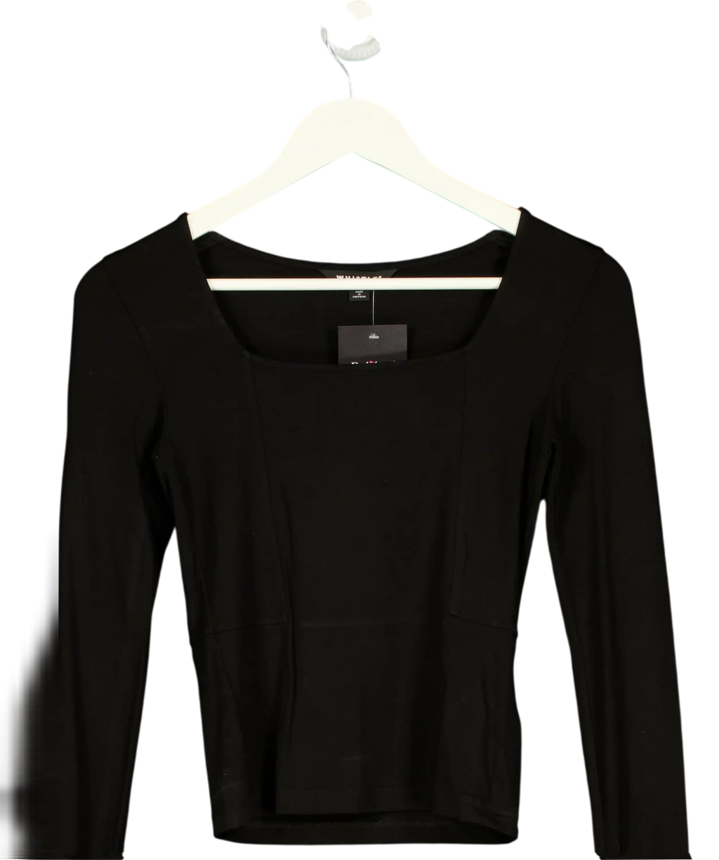 Whistles Black Square Neck Long Sleeve Top UK 8
