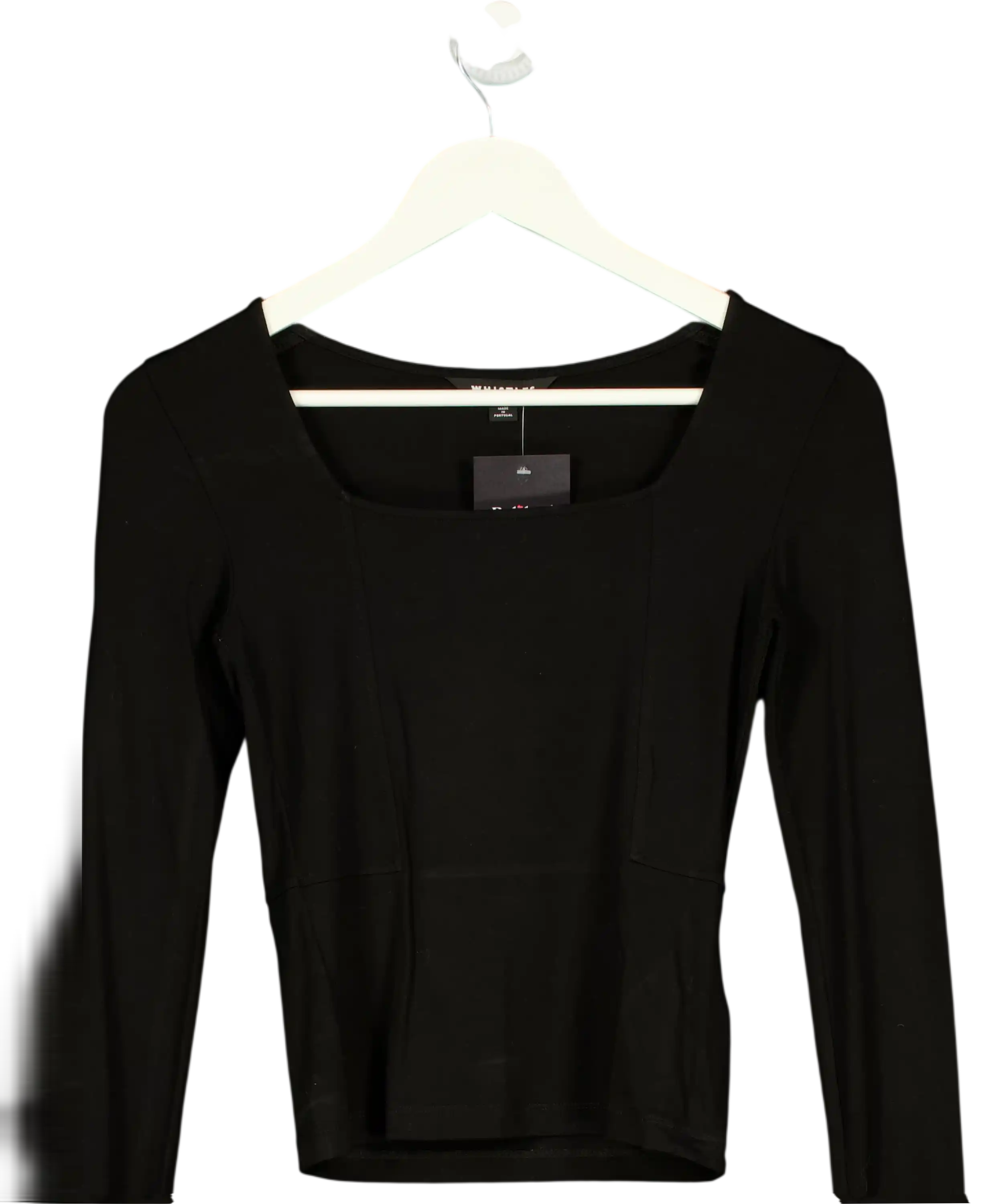 Whistles Black Square Neck Long Sleeve Top UK 8