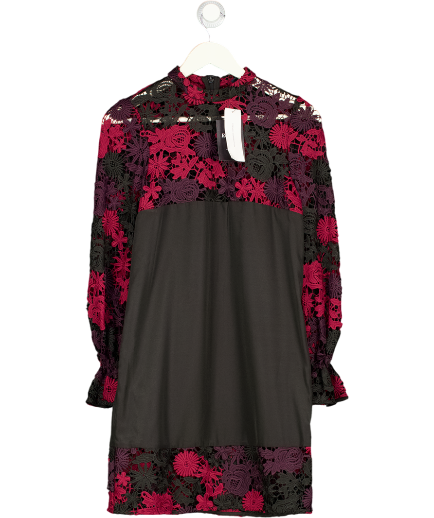 FRENCH CONNECTION Black / Burgundy Guipure Lace Mini Dress UK 6