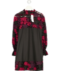 FRENCH CONNECTION Black / Burgundy Guipure Lace Mini Dress UK 6