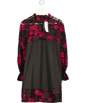 FRENCH CONNECTION Black / Burgundy Guipure Lace Mini Dress UK 6