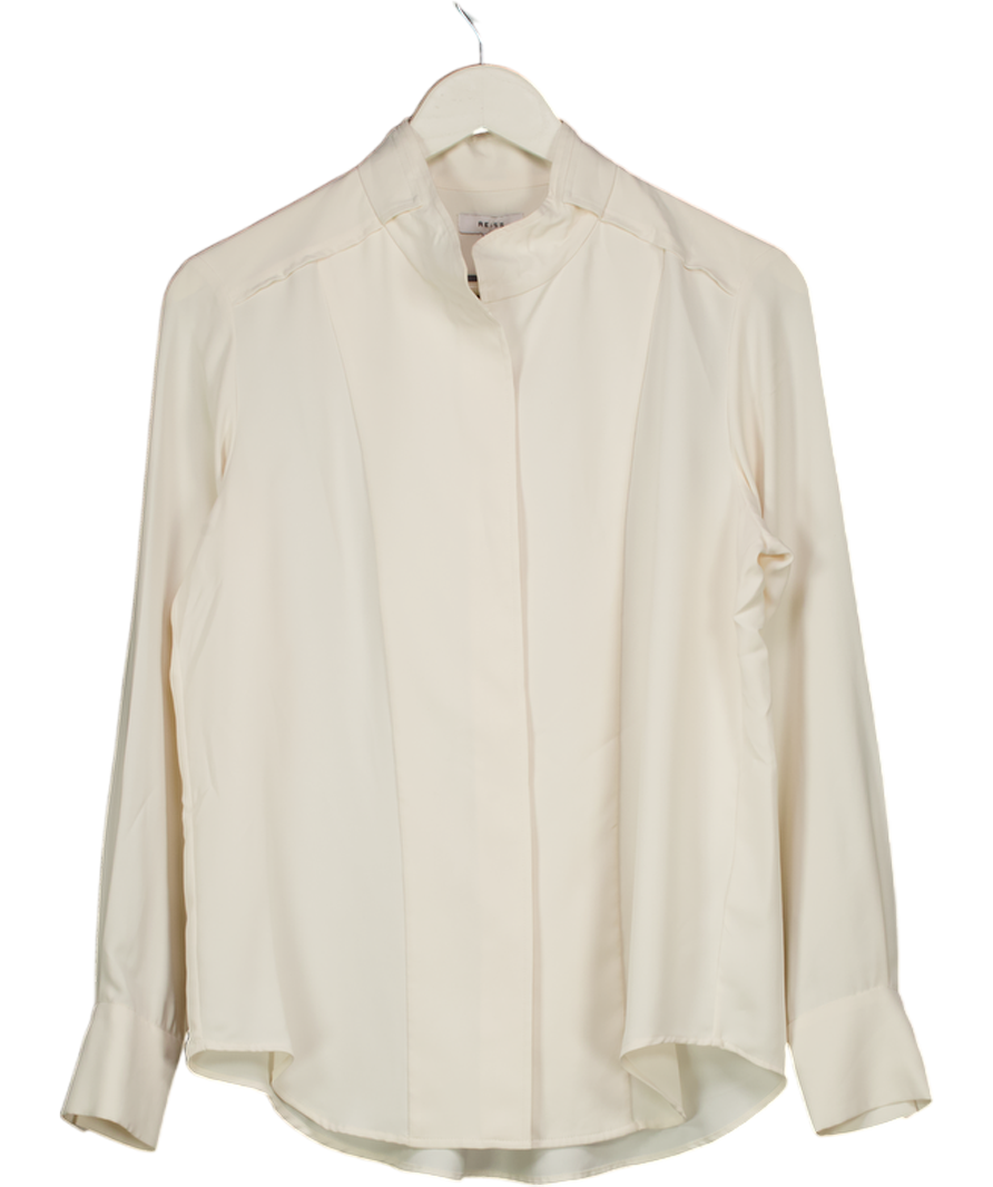 REISS Cream Silky Mandarin Collar Blouse UK 8