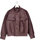 1426LTOM65206KNOW Burgundy Red High Neck Faux Leather Jacket UK 8