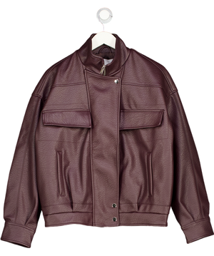 NA-KD Burgundy High Neck Faux Leather Jacket UK 8