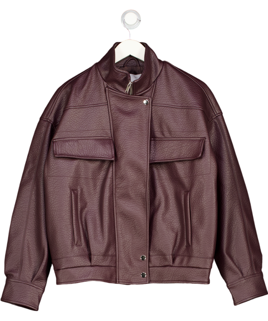 1426LTOM65206KNOW Burgundy Red High Neck Faux Leather Jacket UK 8