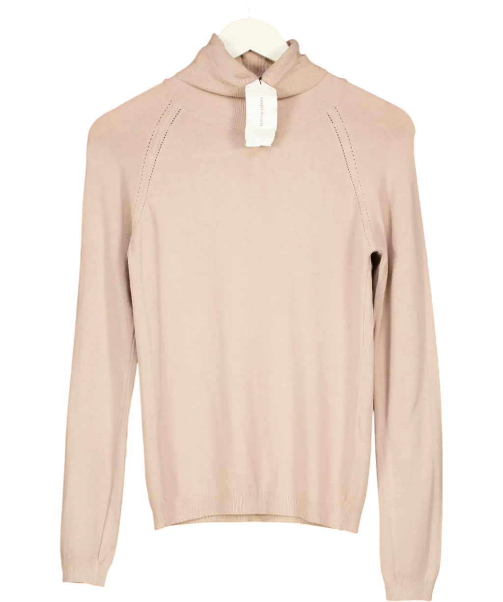 KAREN MILLEN Beige Essential Knit Roll Neck Jumper UK XS/S