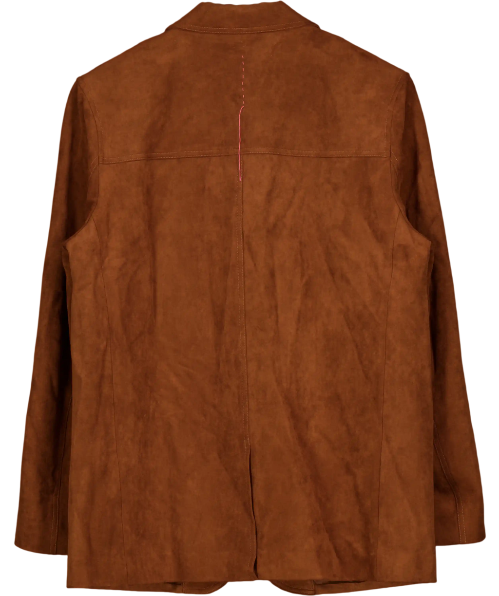FABRIQUE Brown X Mariana Catta Tan Verdi Curved Hem Suede Blazer UK S