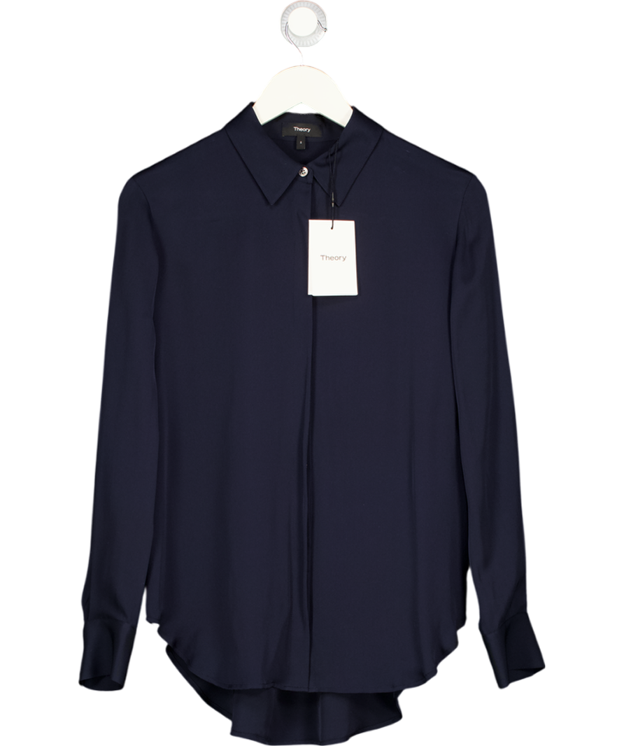 Theory Blue Relaxed Shirt In Silk Georgette UK S