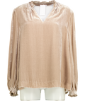 THE WHITE COMPANY Taupe Beige Silk Velvet Smock Detail Blouse UK 14