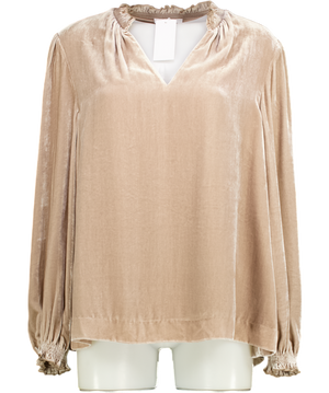 THE WHITE COMPANY Taupe Beige Silk Velvet Smock Detail Blouse UK 14